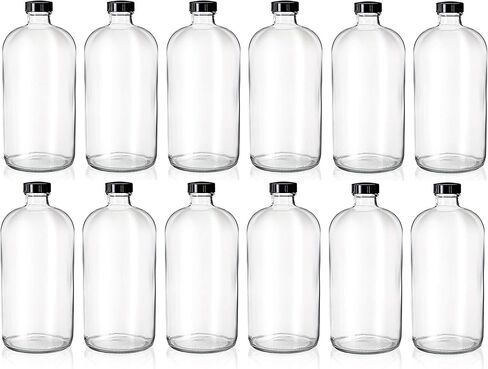 4 Pack - 32oz Boston Round Air Tight Seal Amber Glass Growler Kombucha Bottles- with Phenolic Poly Cone Insert Caps for Secondary Kombucha Fermentation and Film Developing Bottles in Kuwait