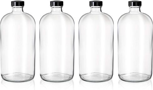 4 Pack - 32oz Boston Round Air Tight Seal Amber Glass Growler Kombucha Bottles- with Phenolic Poly Cone Insert Caps for Secondary Kombucha Fermentation and Film Developing Bottles in Kuwait