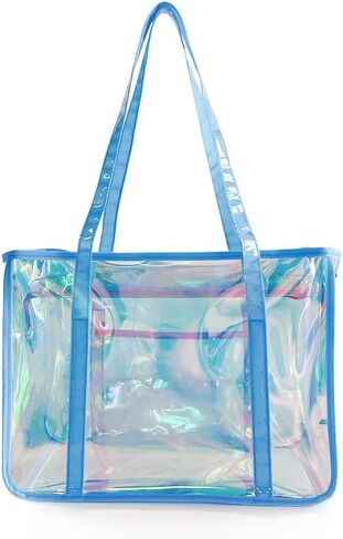 حقيبة شاطئ ثلاثية الأبعاد بطبعة نجوم - حقيبة يد من مادة PVC قزحية مقاومة للماء للنساء، حقيبة شفافة معتمدة من الاستاد للسفر in Kuwait