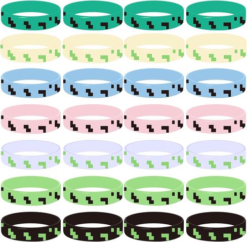 Pixel Miner Theme Party Favors, 24 Pieces Silicone Bracelets Wristband Small Size,Birthday Party Supplies,Valentines Day Gifts for Kids Classroom in Saudi Arabia