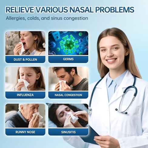 نظام ري الأنف، جهاز ري الأنف، آلة شطف الجيوب الأنفية، آلة شطف الأنف، وضعان لتنظيف الأنف مع وظيفة تجميع النفايات التلقائية للجيوب الأنفية وسيلان الأنف واحتقان الأنف in Kuwait