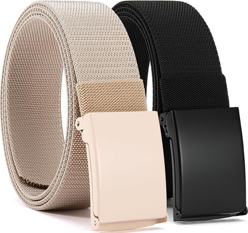 Men's Nylon Ratchet Belt 2 pack, Casual Web Click Belt with Slide Buckle for Jeans, No Holes Adjustable Trim to Fit in Saudi Arabia