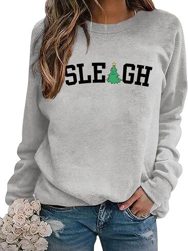 Christmas Sweatshirts Women Christmas Tree Graphic Long Sleeve Shirts Xmas Holiday Party Pullover Blouse in Saudi Arabia