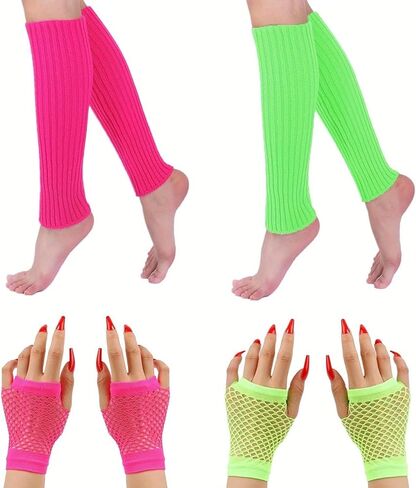 80s Neon Leg Warmers and Fishnet Gloves Set for Women, Stretchy 80s Costume Accessories for Yoga Running Birthday Party Halloween Performances in Saudi Arabia