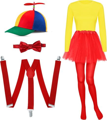 Shihanee 6 Pcs Rainbow Top Clown Hats Bow Tie Y Suspenders Tutus Skirt Footed Tights T-shirt for Women in Saudi Arabia
