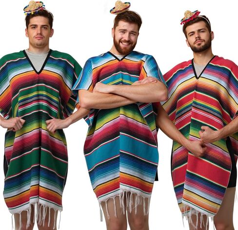 8 Pcs Mexican Costume Set for Adults Include Mexican Serape Poncho with Straw Sombrero Headbands for Cinco De Mayo Fiesta Theme Celebration in Saudi Arabia