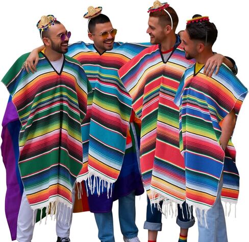 8 Pcs Mexican Costume Set for Adults Include Mexican Serape Poncho with Straw Sombrero Headbands for Cinco De Mayo Fiesta Theme Celebration in Saudi Arabia