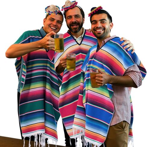 8 Pcs Mexican Costume Set for Adults Include Mexican Serape Poncho with Straw Sombrero Headbands for Cinco De Mayo Fiesta Theme Celebration in Saudi Arabia