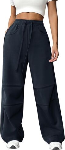 ATHMILE المرأة واسعة الساق Sweatpants فضفاض Y2K السراويل البضائع الرباط الخصر صالة الركض العصرية الركبة مطوي العرق in Saudi Arabia