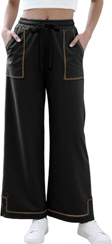 Athlisan Womens Baggy Wide Leg Sweatpants Casual Drawstring Elastic Waisted Palazzo Pants with Pockets in Saudi Arabia