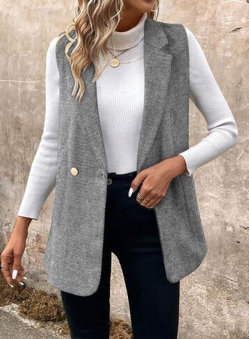 Happy Sailed Vest for Women Fall Winter Sleeveless Blazer Cardigans with Pockets in Saudi Arabia