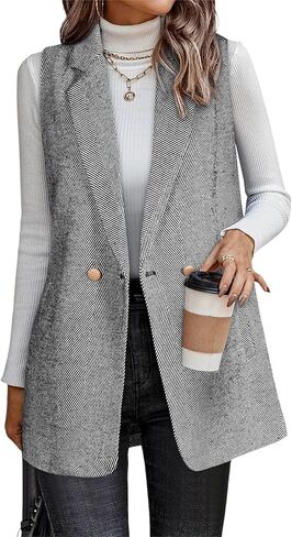 Happy Sailed Vest for Women Fall Winter Sleeveless Blazer Cardigans with Pockets in Saudi Arabia