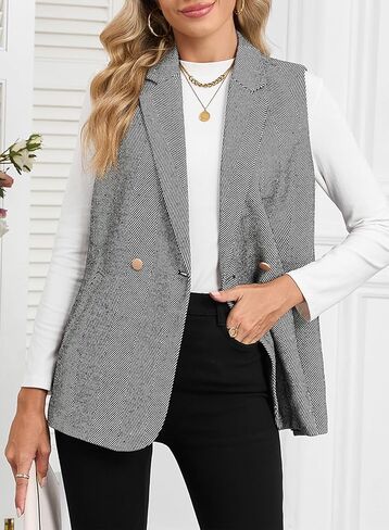 Happy Sailed Vest for Women Fall Winter Sleeveless Blazer Cardigans with Pockets in Saudi Arabia