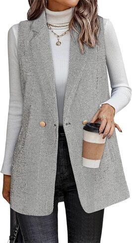 Happy Sailed Vest for Women Fall Winter Sleeveless Blazer Cardigans with Pockets in Saudi Arabia