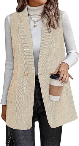 Happy Sailed Vest for Women Fall Winter Sleeveless Blazer Cardigans with Pockets in Saudi Arabia