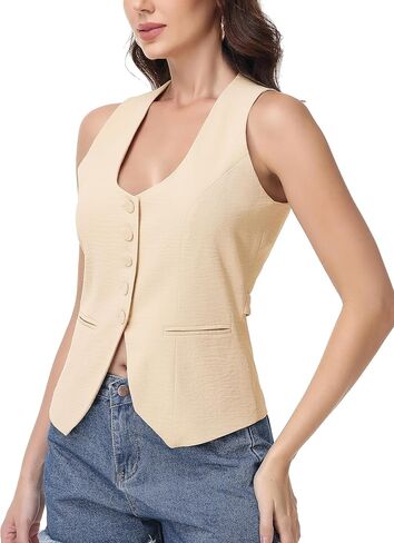 Vest Tops for Women Scoop Neck Sleeveless Fitted Waistcoat Button Work Blazer Casual Business Summer Crop Tops in Saudi Arabia