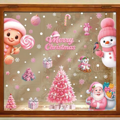 34Pcs Christmas Window Clings Cute Snowman Window Stickers Xmas Snowflake Window Decorations Double-Sided Reusable Christmas Clings for Windows Winter for Home School Hoilday Party Supplies in Saudi Arabia