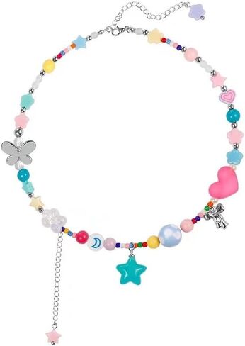 Yocoyee Lovely Y2K Beaded Choker Necklace Star Charms Dainty Colorful Necklace Handmade Happy Girl Jewelry Gifts for Women in Saudi Arabia