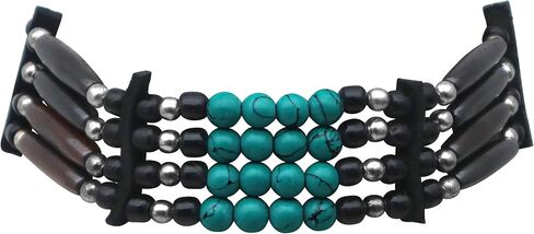 قلادة على شكل عظمة على الطراز الأمريكي الهندي من outROAR Gear، خرز أنبوب الشعر التقليدي المستوحى من السكان الأصليين باللون الأسود/الأزرق المخضر in Kuwait