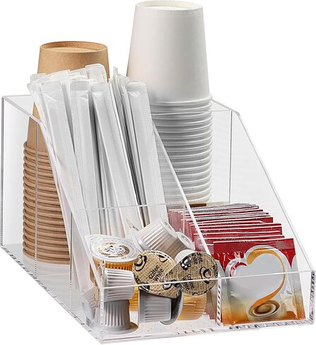 Navaris Coffee Station Organizer 7 Compartments - Coffee Organizer Station for Sugar, Creamer, Cup, Tea - Coffee Bar Organizer for Office and Kitchen Countertop Organization in Kuwait