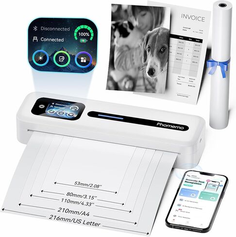 Phomemo Upgraded Portable Printer with Touchscreen, M832D Bluetooth Wireless Thermal Inkless Printer, Supports 8.5"x11" US Letter & A4, Compatible with iOS, Android, PC for Travel, Black in Kuwait