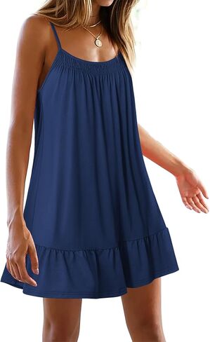 Ekouaer Nightgowns for Women Spaghetti Strap Night Gown Sleeveless Sleep Dress Chemise Sleepwear Navy Blue in Saudi Arabia