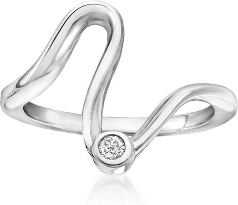 مجموعة Pure من مجموعة Ross-Simons Bezel-Set Diamond Wave Ring من الفضة الاسترليني in Kuwait