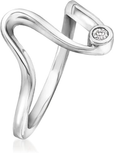 مجموعة Pure من مجموعة Ross-Simons Bezel-Set Diamond Wave Ring من الفضة الاسترليني in Kuwait