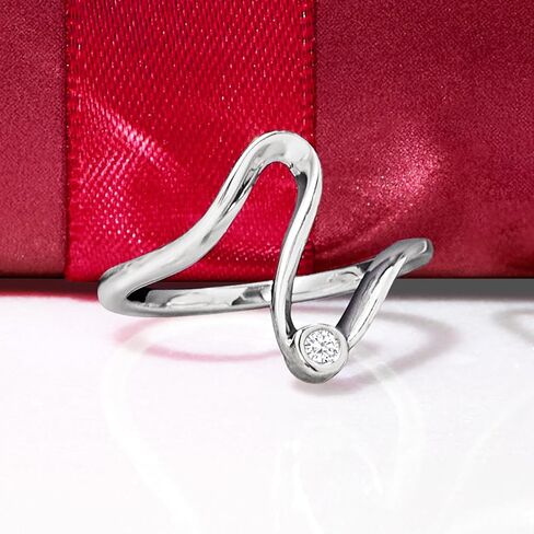 مجموعة Pure من مجموعة Ross-Simons Bezel-Set Diamond Wave Ring من الفضة الاسترليني in Kuwait