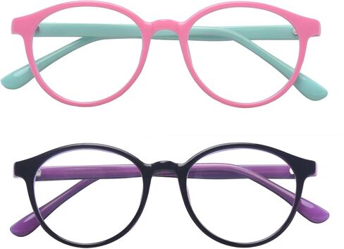 نظارات Outray Square Blue لحجب الضوء، عبوة من قطعتين للأطفال، نظارات شفافة لحجب الكمبيوتر للأولاد والبنات من سن 3 إلى 12 عامًا in Kuwait