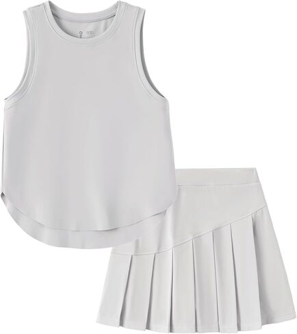 طقم تنورة تنس للفتيات من PATPAT قطع علوية ماصة للرطوبة وتنورات مطوية مكونة من قطعتين ملابس رياضية من 5 إلى 12 سنة in Kuwait