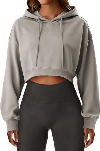 Remidoo Cropped Hoodie Women Long Sleeve Crop Top Casual Drawstring Hooded Sweatshirt in Saudi Arabia