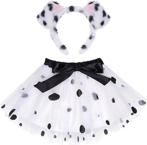 Dalmatian Costume Set Tutu Skirt and Puppy Dog Ear Headband for Halloween 100 Days of School Dress Up in Saudi Arabia
