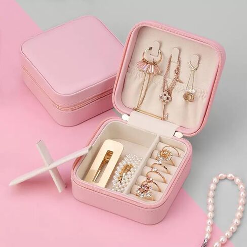 Portable Travel Jewelry Organizer for Women PU Leather Case Holder for Earrings Rings Necklaces Compact Jewelry Box in Saudi Arabia