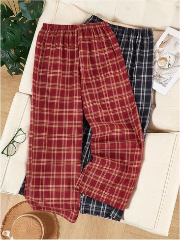 SHENHE Women's 2 Pack Plaid Lounge Pants Elastic Waist Low Rise Pajama Bottoms Pj Pants in Saudi Arabia