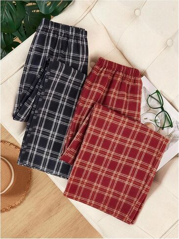SHENHE Women's 2 Pack Plaid Lounge Pants Elastic Waist Low Rise Pajama Bottoms Pj Pants in Saudi Arabia