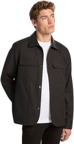 Michael Kors mens Leather Collar Twill Shirt Jacket in Saudi Arabia