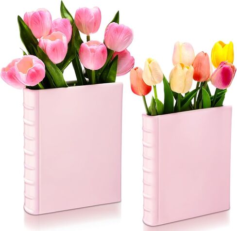 Vesici 2 Pcs Ceramic Book Shape Vase for Flowers Gifts for Christmas Cute Bookshelf Decor Vase for Book Lovers Gifts Unique Vases Home Decor for Bookshelf Dining Table Office Home(White) in Saudi Arabia