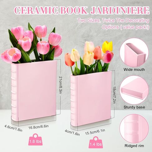 Vesici 2 Pcs Ceramic Book Shape Vase for Flowers Gifts for Christmas Cute Bookshelf Decor Vase for Book Lovers Gifts Unique Vases Home Decor for Bookshelf Dining Table Office Home(White) in Saudi Arabia