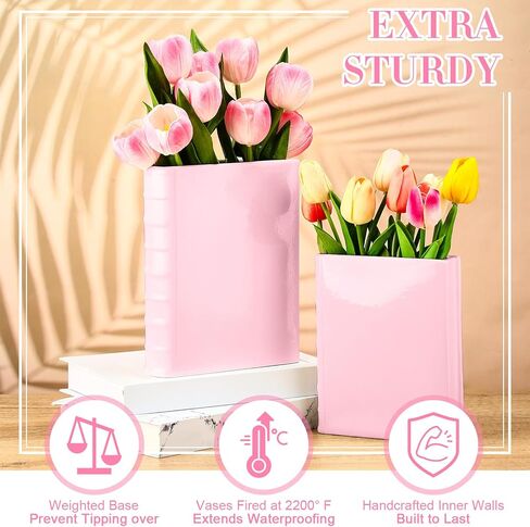 Vesici 2 Pcs Ceramic Book Shape Vase for Flowers Gifts for Christmas Cute Bookshelf Decor Vase for Book Lovers Gifts Unique Vases Home Decor for Bookshelf Dining Table Office Home(White) in Saudi Arabia
