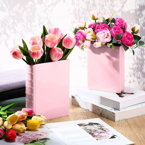 Vesici 2 Pcs Ceramic Book Shape Vase for Flowers Gifts for Christmas Cute Bookshelf Decor Vase for Book Lovers Gifts Unique Vases Home Decor for Bookshelf Dining Table Office Home(White) in Saudi Arabia