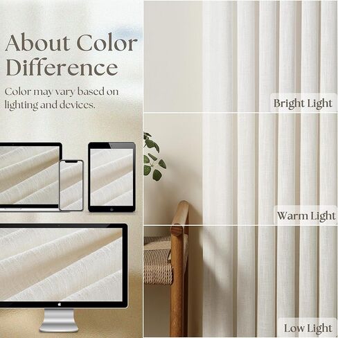 ستائر كتان مطوية 90 بوصة مكونة من لوحتين لغرفة المعيشة ستائر مطوية قرصة نظام مسار الذاكرة المدربة للضوء تصفية ستارة شبه شفافة بطول 90 بوصة لغرفة الطعام وغرفة النوم والمكتب W50xL90 in Kuwait