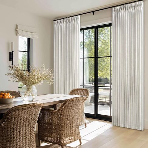 ستائر كتان مطوية 90 بوصة مكونة من لوحتين لغرفة المعيشة ستائر مطوية قرصة نظام مسار الذاكرة المدربة للضوء تصفية ستارة شبه شفافة بطول 90 بوصة لغرفة الطعام وغرفة النوم والمكتب W50xL90 in Kuwait