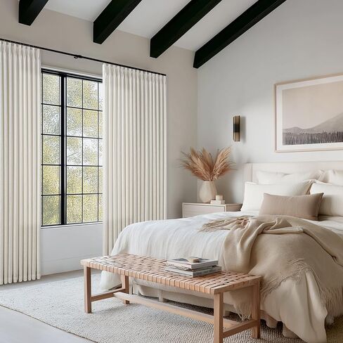 ستائر كتان مطوية 90 بوصة مكونة من لوحتين لغرفة المعيشة ستائر مطوية قرصة نظام مسار الذاكرة المدربة للضوء تصفية ستارة شبه شفافة بطول 90 بوصة لغرفة الطعام وغرفة النوم والمكتب W50xL90 in Kuwait