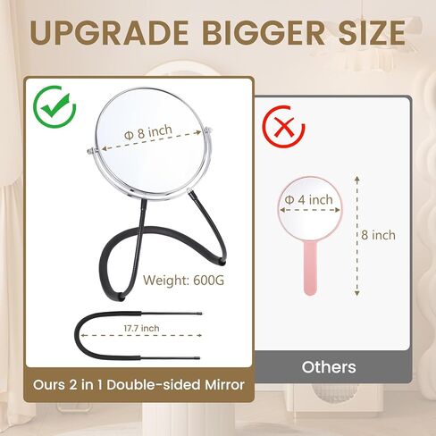 Big Size Double-Sided Mirror to See Back of Head, Hands Free Adjustable Mirror Hung Around The Neck, Two Way for Mirrors Women Man Makeup, Self Haircut, Standard Viewing, 5X Magnification 360° Mirrors in Saudi Arabia