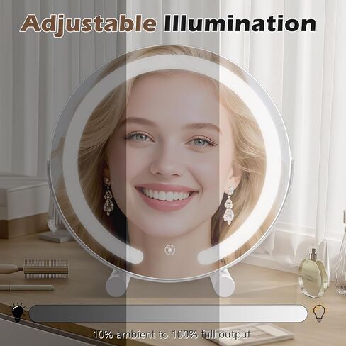 مرآة فانيتي مع أضواء، مرآة مكياج LED مقاس 12 بوصة، مرآة احترافية عالية الدقة، لمسة ذكية مع إضاءة 3 ألوان، قابلة للتعتيم، دوران 360 درجة، مضيئة لمكتب المكياج وغرفة النوم (أبيض) in Saudi Arabia