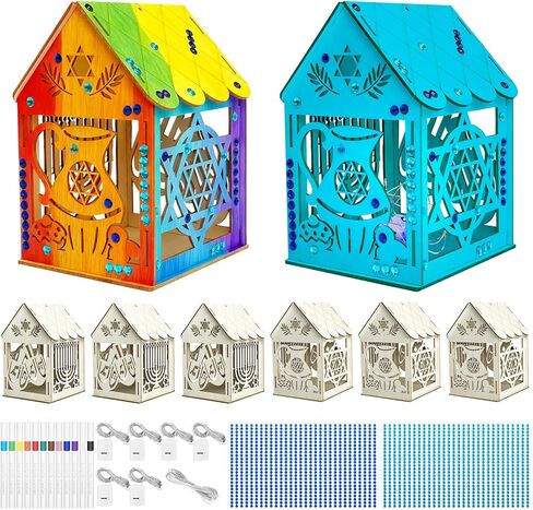 Cinrobiye 24 Set Hanukkah DIY Wooden Crafts Kits Make You Own Wooden Dreidel Chanukah Jewish Dreidel Hanging Decoration Art&Craft for Home School Festival of Light Art Project Party Favor Supplies in Kuwait