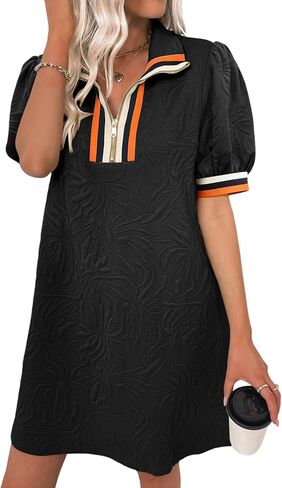 BLENCOT Summer Dresses for Women Casual Half Zip V Neck Short Sleeve Mini Sweatshirt Dress with Pockets in Saudi Arabia