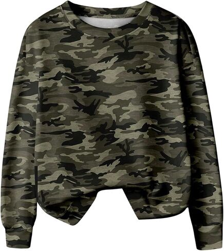 Women's Plus Size Camo Crewneck Sweatshirts Long Sleeve Pullover Tops Retro Sweatshirt in Saudi Arabia