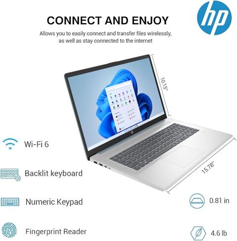 HP 2023 17 LAPTOP ، 17.3 "عرض FHD ، AMD Ryzen 5 7530U Processor (Beat I7-1165G7) ، 32GB RAM ، 1TB PCIE SSD ، WebCAM ، HDMI ، WI-FI 6 ، Bluetooth ، Windows 11 Home ، Black in Saudi Arabia